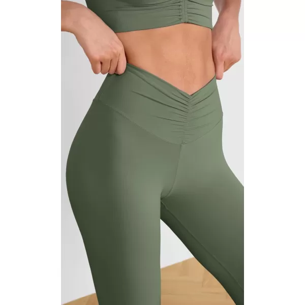 ODODOS Cloud Feeling Ruched Yoga Leggings for Women 25quot  28quot High Waist Crossover Yoga PantsDark Olive