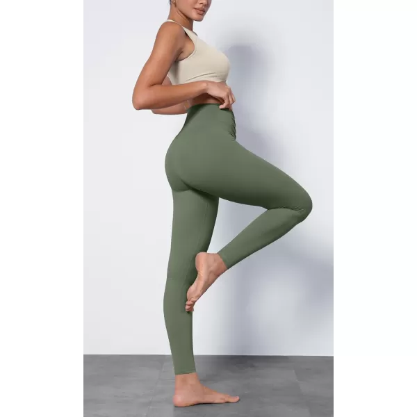 ODODOS Cloud Feeling Ruched Yoga Leggings for Women 25quot  28quot High Waist Crossover Yoga PantsDark Olive