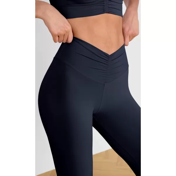 ODODOS Cloud Feeling Ruched Yoga Leggings for Women 25quot  28quot High Waist Crossover Yoga PantsDeep Navy