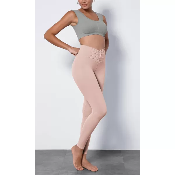 ODODOS Cloud Feeling Ruched Yoga Leggings for Women 25quot  28quot High Waist Crossover Yoga PantsDusty Pink
