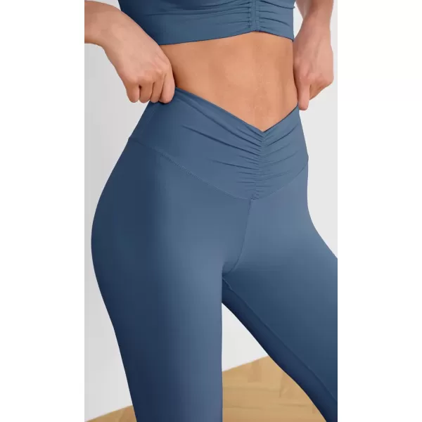 ODODOS Cloud Feeling Ruched Yoga Leggings for Women 25quot  28quot High Waist Crossover Yoga PantsInk Blue