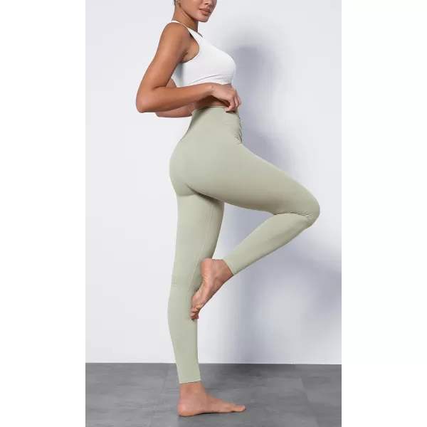ODODOS Cloud Feeling Ruched Yoga Leggings for Women 25quot  28quot High Waist Crossover Yoga PantsLime Stone