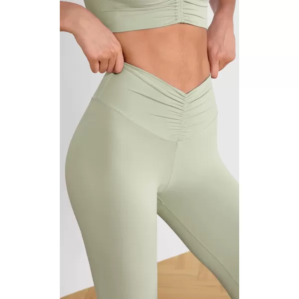 ODODOS Cloud Feeling Ruched Yoga Leggings for Women 25quot  28quot High Waist Crossover Yoga PantsLime Stone