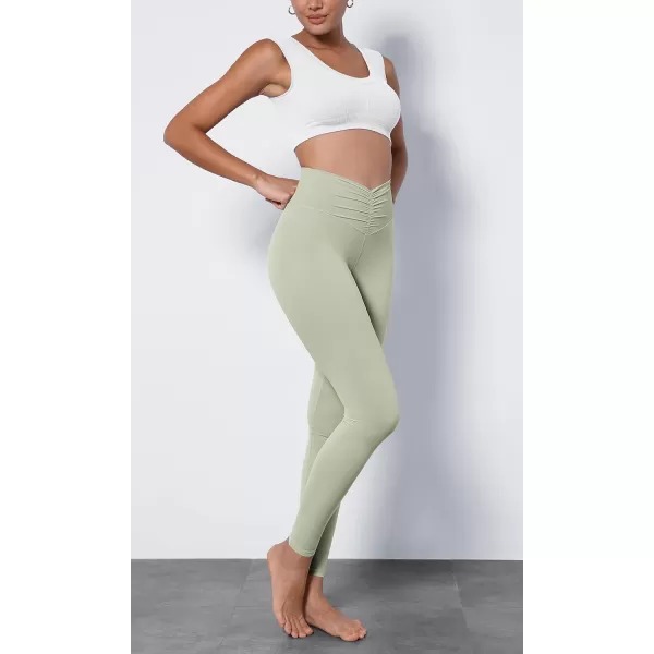 ODODOS Cloud Feeling Ruched Yoga Leggings for Women 25quot  28quot High Waist Crossover Yoga PantsLime Stone
