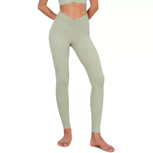 ODODOS Cloud Feeling Ruched Yoga Leggings for Women 25quot  28quot High Waist Crossover Yoga PantsLime Stone