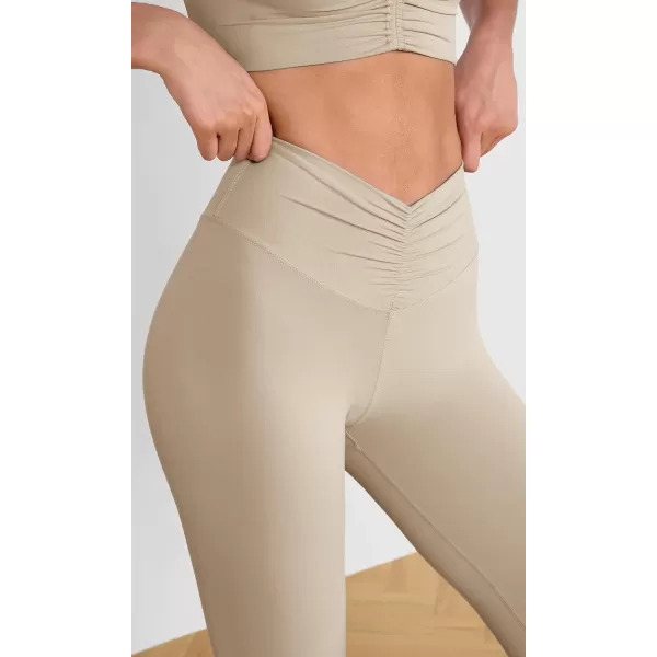 ODODOS Cloud Feeling Ruched Yoga Leggings for Women 25quot  28quot High Waist Crossover Yoga PantsShaker Beige