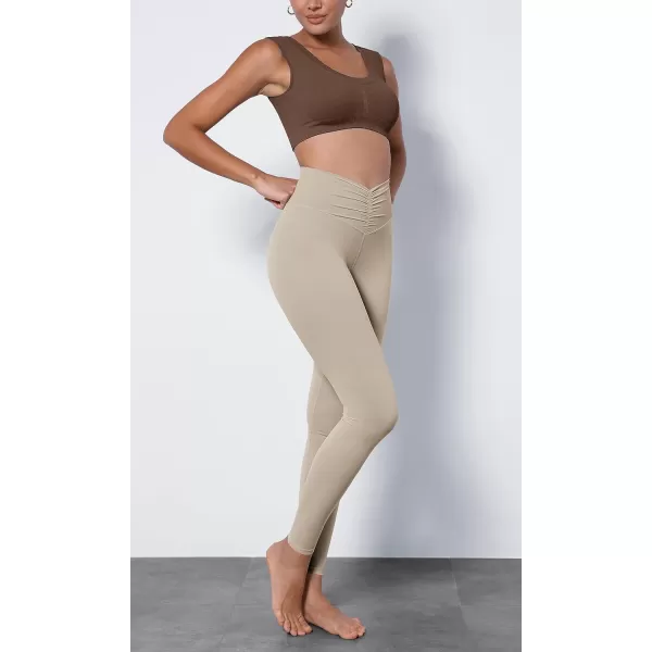 ODODOS Cloud Feeling Ruched Yoga Leggings for Women 25quot  28quot High Waist Crossover Yoga PantsShaker Beige