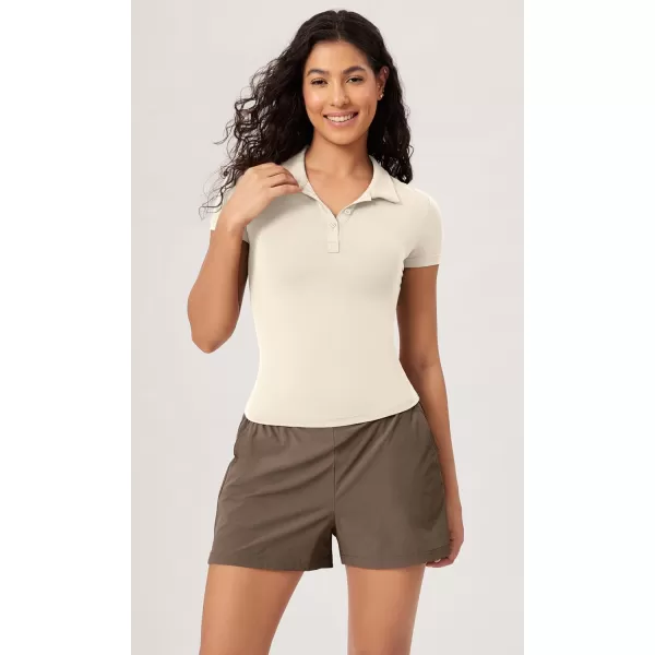 ODODOS Cloud Feeling Short Sleeve Polo Shirts for Women Lightweight Buttery Soft Summer Tennis Golf TopsOat Milk