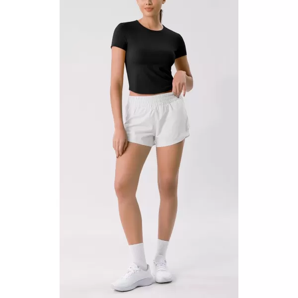 ODODOS Cloud Feeling Short Sleeve Tee for Women Curved Hem Crew Neck Crop Tops Summer Yoga TShirtsBlack