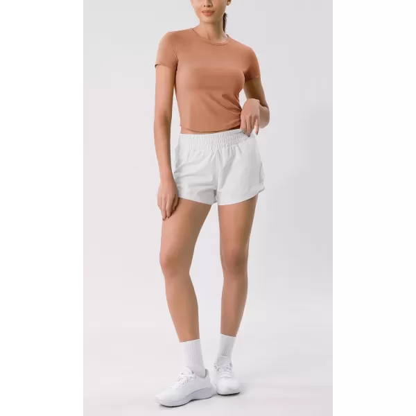 ODODOS Cloud Feeling Short Sleeve Tee for Women Curved Hem Crew Neck Crop Tops Summer Yoga TShirtsBrown