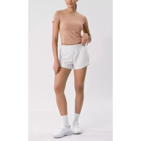 ODODOS Cloud Feeling Short Sleeve Tee for Women Curved Hem Crew Neck Crop Tops Summer Yoga TShirtsClay