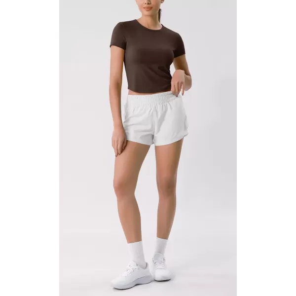 ODODOS Cloud Feeling Short Sleeve Tee for Women Curved Hem Crew Neck Crop Tops Summer Yoga TShirtsCocoa