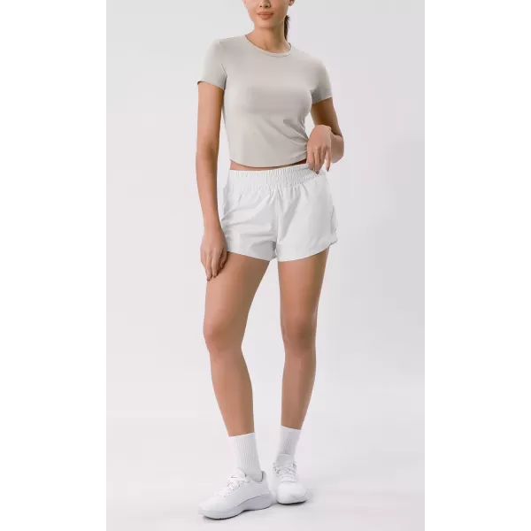 ODODOS Cloud Feeling Short Sleeve Tee for Women Curved Hem Crew Neck Crop Tops Summer Yoga TShirtsQuiet Gray