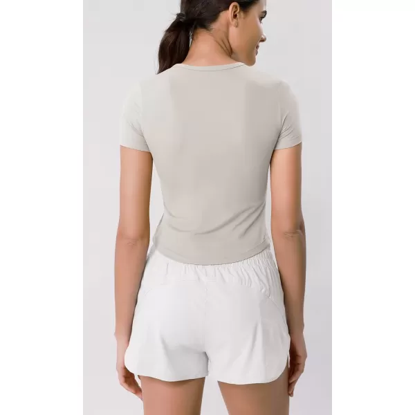 ODODOS Cloud Feeling Short Sleeve Tee for Women Curved Hem Crew Neck Crop Tops Summer Yoga TShirtsQuiet Gray