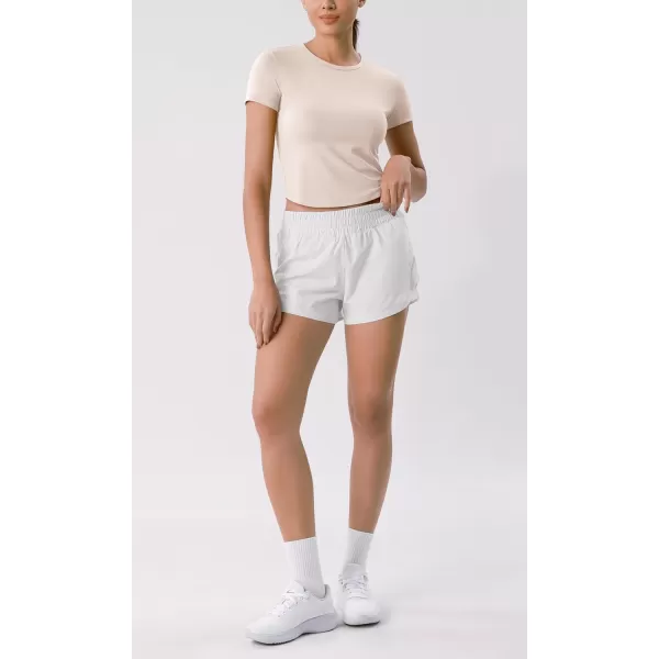 ODODOS Cloud Feeling Short Sleeve Tee for Women Curved Hem Crew Neck Crop Tops Summer Yoga TShirtsSand