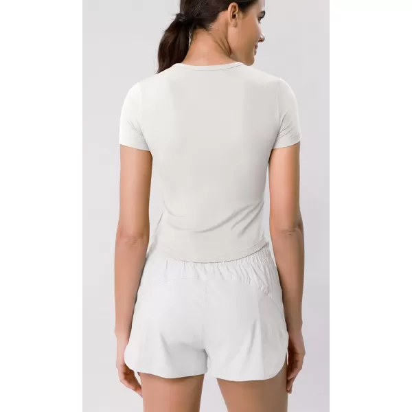 ODODOS Cloud Feeling Short Sleeve Tee for Women Curved Hem Crew Neck Crop Tops Summer Yoga TShirtsWhite