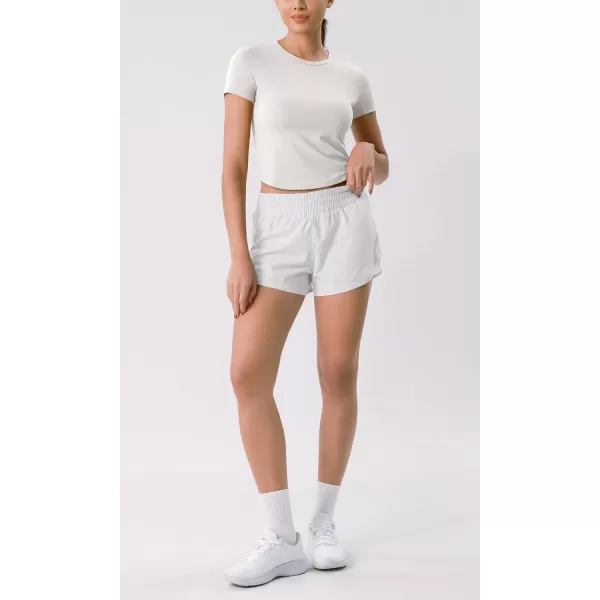 ODODOS Cloud Feeling Short Sleeve Tee for Women Curved Hem Crew Neck Crop Tops Summer Yoga TShirtsWhite