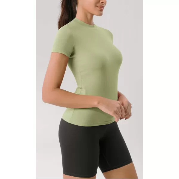ODODOS Cloud Feeling Short Sleeve Tee for Women Mock Neck Summer Basic TShirts Yoga TopsCeladon Green
