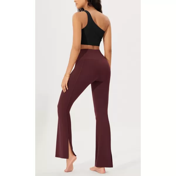 ODODOS Cloud Feeling SplitHem Flared Pants for Women 29quot 31quot High Waisted Lounge Bootcut Yoga PantsBurgundy