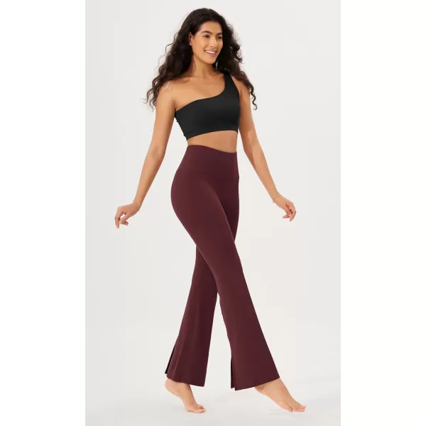 ODODOS Cloud Feeling SplitHem Flared Pants for Women 29quot 31quot High Waisted Lounge Bootcut Yoga PantsBurgundy