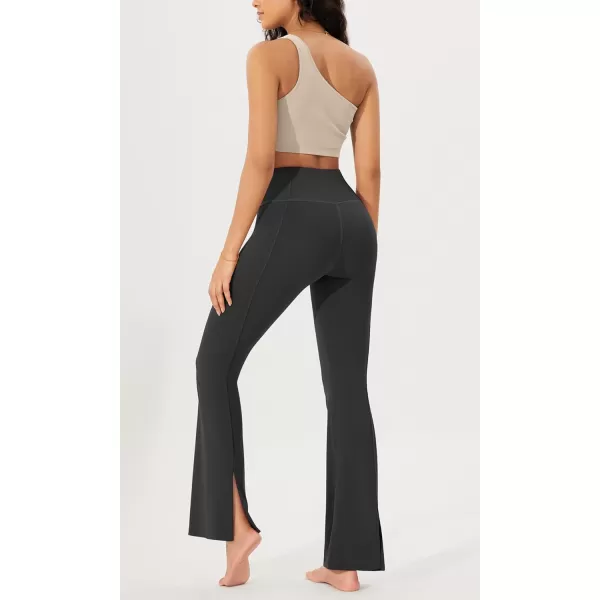 ODODOS Cloud Feeling SplitHem Flared Pants for Women 29quot 31quot High Waisted Lounge Bootcut Yoga PantsOnyx Black Grey