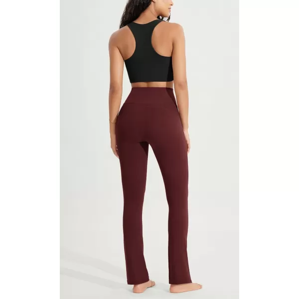 ODODOS Cloud Feeling Straight Leg Pants with Back Pocket for Women High Waist Casual Lounge Yoga Pants 28quot  30quot InseamBurgundy