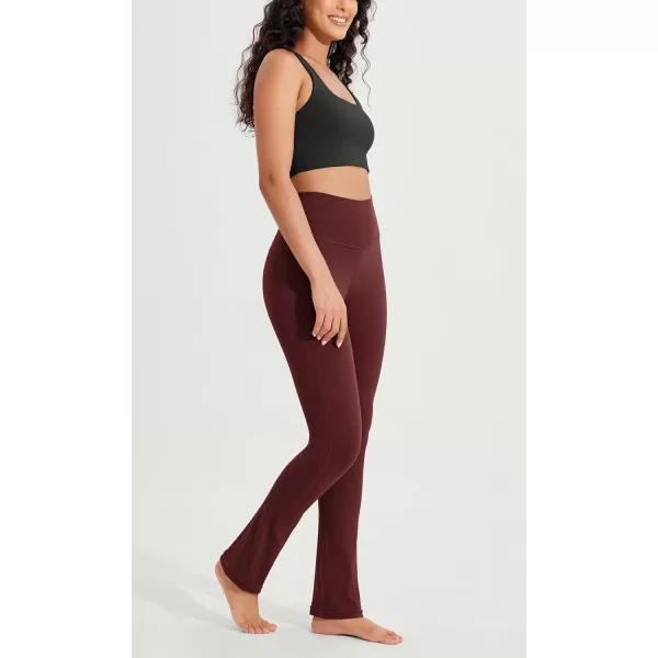 ODODOS Cloud Feeling Straight Leg Pants with Back Pocket for Women High Waist Casual Lounge Yoga Pants 28quot  30quot InseamBurgundy