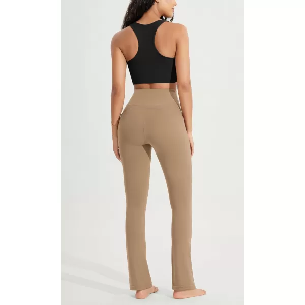 ODODOS Cloud Feeling Straight Leg Pants with Back Pocket for Women High Waist Casual Lounge Yoga Pants 28quot  30quot InseamLight Brown