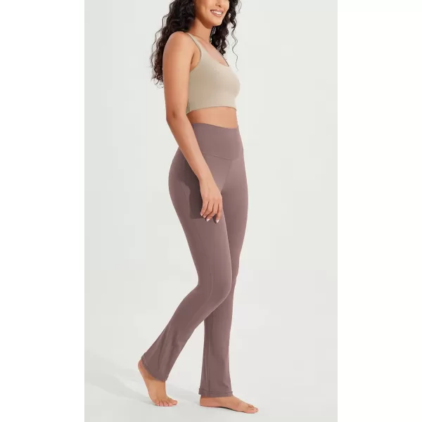 ODODOS Cloud Feeling Straight Leg Pants with Back Pocket for Women High Waist Casual Lounge Yoga Pants 28quot  30quot InseamPurple Taupe
