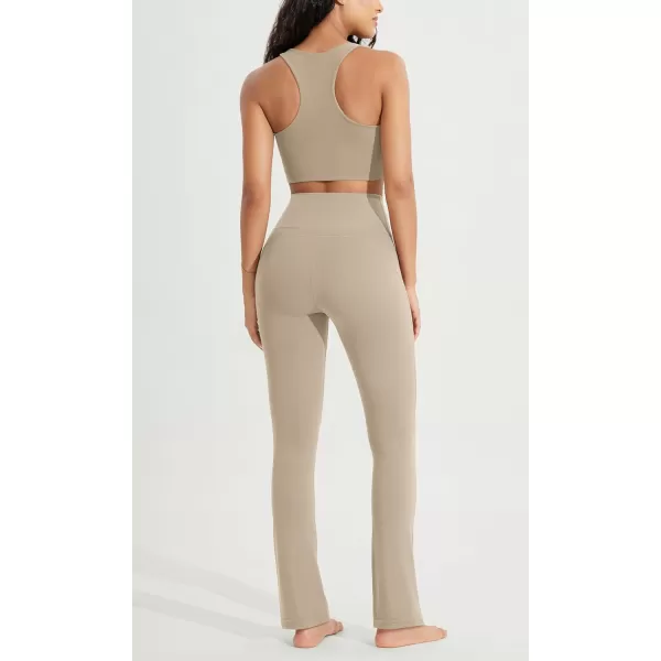 ODODOS Cloud Feeling Straight Leg Pants with Back Pocket for Women High Waist Casual Lounge Yoga Pants 28quot  30quot InseamShaker Beige
