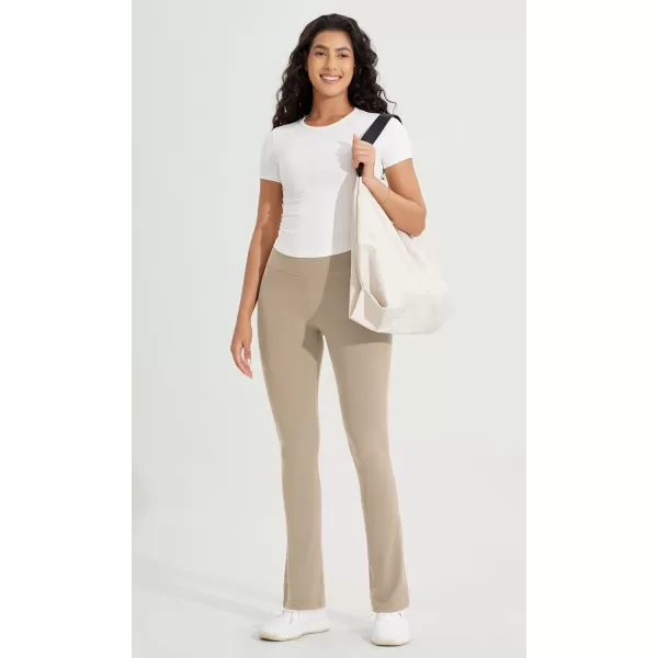 ODODOS Cloud Feeling Straight Leg Pants with Back Pocket for Women High Waist Casual Lounge Yoga Pants 28quot  30quot InseamShaker Beige