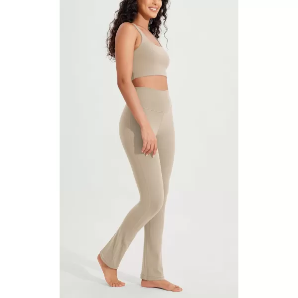 ODODOS Cloud Feeling Straight Leg Pants with Back Pocket for Women High Waist Casual Lounge Yoga Pants 28quot  30quot InseamShaker Beige