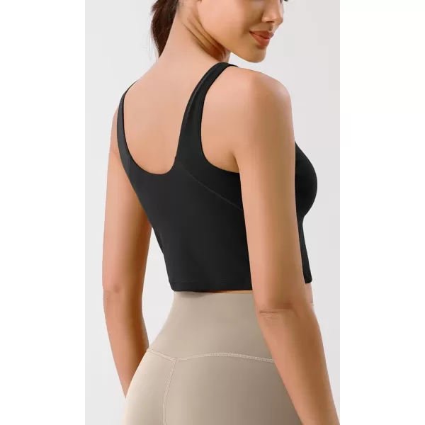ODODOS Cloud Feeling Tank Bra for Women U Back Wirefree Longline Sports Bra Yoga Crop TopBlack