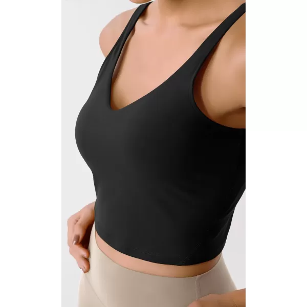ODODOS Cloud Feeling Tank Bra for Women U Back Wirefree Longline Sports Bra Yoga Crop TopBlack