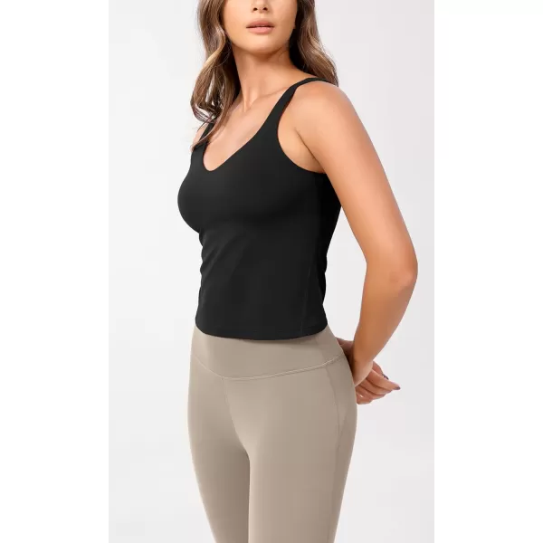 ODODOS Cloud Feeling Tank Bra for Women U Back Wirefree Longline Sports Bra Yoga Crop TopBlack