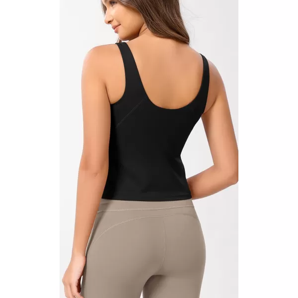 ODODOS Cloud Feeling Tank Bra for Women U Back Wirefree Longline Sports Bra Yoga Crop TopBlack