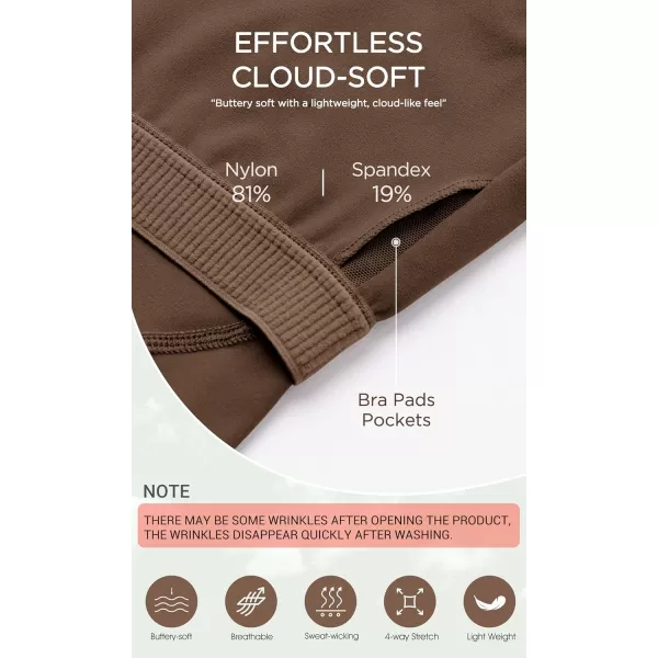 ODODOS Cloud Feeling Tank Bra for Women U Back Wirefree Longline Sports Bra Yoga Crop TopBrunette