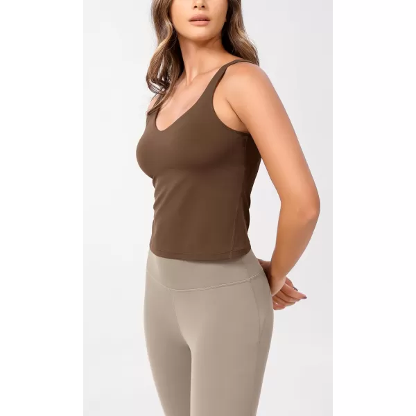 ODODOS Cloud Feeling Tank Bra for Women U Back Wirefree Longline Sports Bra Yoga Crop TopBrunette