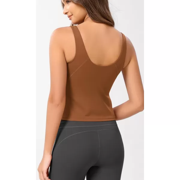 ODODOS Cloud Feeling Tank Bra for Women U Back Wirefree Longline Sports Bra Yoga Crop TopCaramel