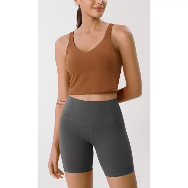 ODODOS Cloud Feeling Tank Bra for Women U Back Wirefree Longline Sports Bra Yoga Crop TopCaramel