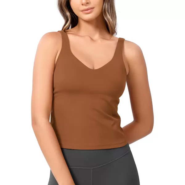 ODODOS Cloud Feeling Tank Bra for Women U Back Wirefree Longline Sports Bra Yoga Crop TopCaramel