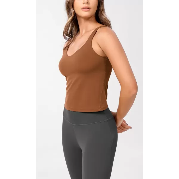 ODODOS Cloud Feeling Tank Bra for Women U Back Wirefree Longline Sports Bra Yoga Crop TopCaramel