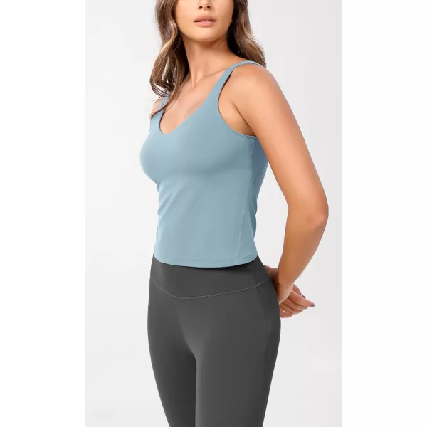 ODODOS Cloud Feeling Tank Bra for Women U Back Wirefree Longline Sports Bra Yoga Crop TopChambray