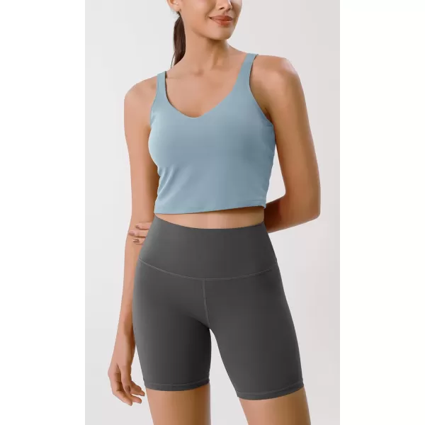 ODODOS Cloud Feeling Tank Bra for Women U Back Wirefree Longline Sports Bra Yoga Crop TopChambray