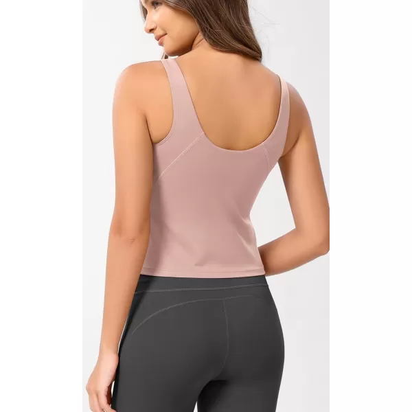ODODOS Cloud Feeling Tank Bra for Women U Back Wirefree Longline Sports Bra Yoga Crop TopDusty Pink