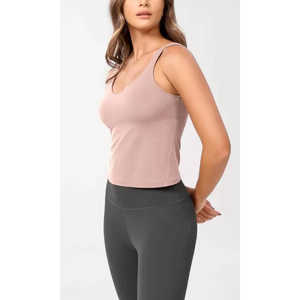 ODODOS Cloud Feeling Tank Bra for Women U Back Wirefree Longline Sports Bra Yoga Crop TopDusty Pink