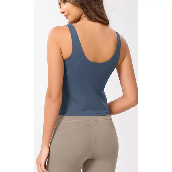 ODODOS Cloud Feeling Tank Bra for Women U Back Wirefree Longline Sports Bra Yoga Crop TopInk Blue