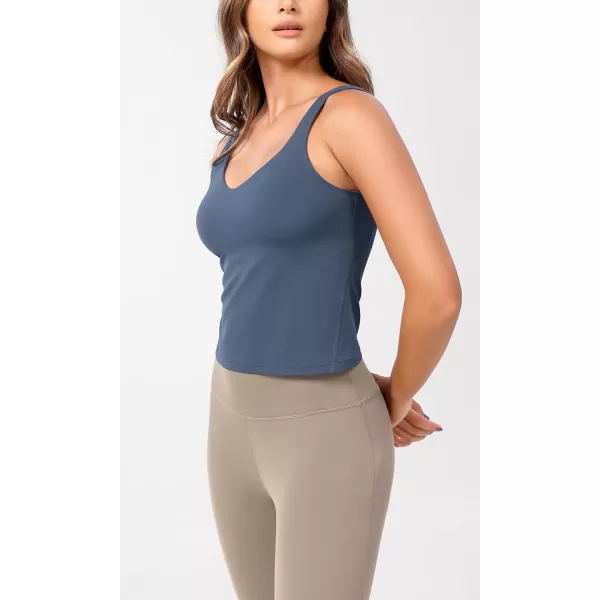 ODODOS Cloud Feeling Tank Bra for Women U Back Wirefree Longline Sports Bra Yoga Crop TopInk Blue