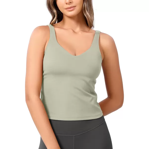 ODODOS Cloud Feeling Tank Bra for Women U Back Wirefree Longline Sports Bra Yoga Crop TopLime Stone