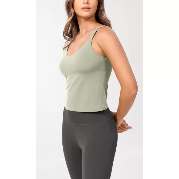 ODODOS Cloud Feeling Tank Bra for Women U Back Wirefree Longline Sports Bra Yoga Crop TopLime Stone